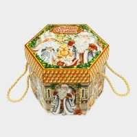 Новый год. Подарочная коробка новогодняя Шестигранник малый "Новогодний шарм" с веревочными ручками, 210x210x185 мм. Новый год. Подарочная коробка новогодняя Шестигранник малый "Новогодний шарм" с веревочными ручками, 210x210x185 мм.