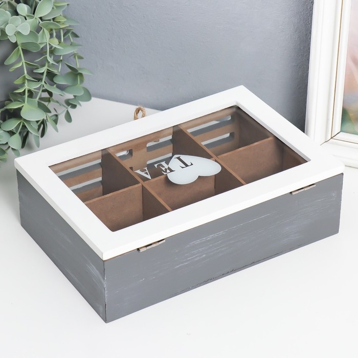 Шкатулка дерево с делениями "Чайная любовь" 16х24х7,5 см