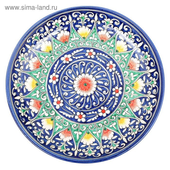 Ляган Риштанская Керамика "Цветы", 28 см, синий