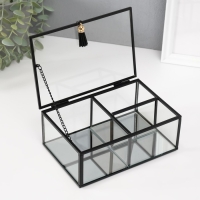 Шкатулка стекло с металлическим каркасом "Лёгкость с кисточкой" прозрачная 13х18х6,8 см Шкатулка стекло с металлическим каркасом "Лёгкость с кисточкой" прозрачная 13х18х6,8 см