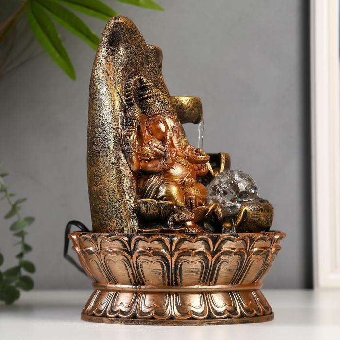 Фонтан настольный от сети, подсветка Фонтан настольный от сети, подсветка "Ганеша у скалы" 28х20х20 см