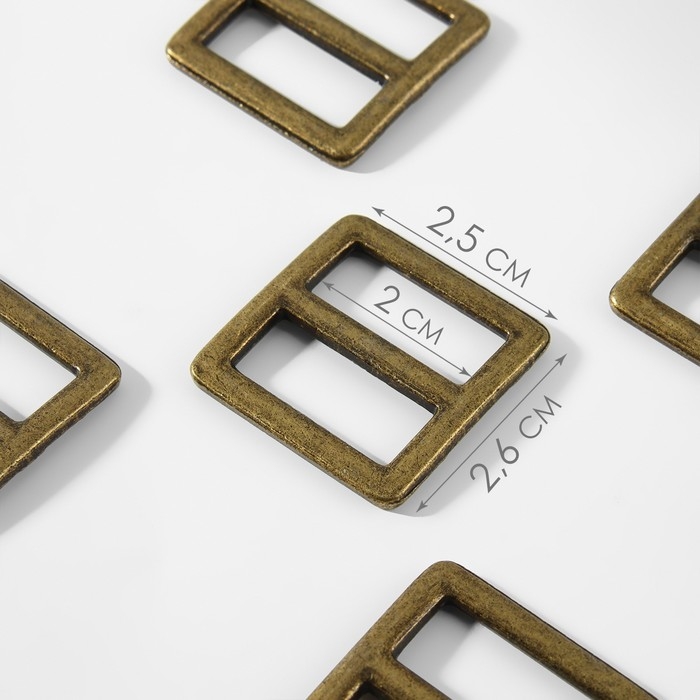 Пряжка регулирующая, двухщелевая, внутренняя ширина - 20 мм, толщина - 2,5 мм, 5 шт, цвет бронзовый Пряжка регулирующая, двухщелевая, внутренняя ширина - 20 мм, толщина - 2,5 мм, 5 шт, цвет бронзовый