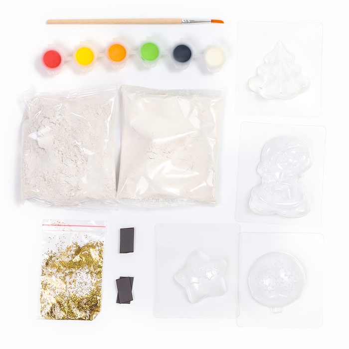 Магниты из гипса своими руками на новый год &laquo;Змея, ёлка, шарик, звёздочка&raquo;, новогодний набор для творчества, символ года 2025