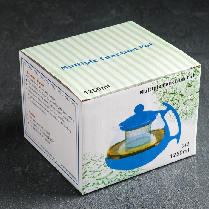 Чайник стеклянный заварочный &laquo;Фантазия&raquo;, 1,25 л, с металлическим ситом, цвет МИКС