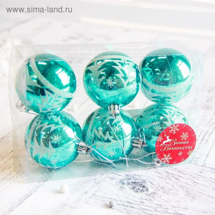Набор шаров пластик d-6 см, 6 шт "Ёлочки в лесу"