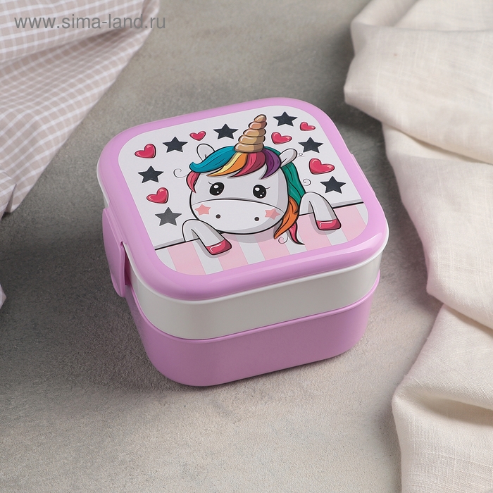 Контейнер для обеда «Единорог», 2 отделения, 400+400 мл, цвет розовый Контейнер для обеда «Единорог», 2 отделения, 400+400 мл, цвет розовый