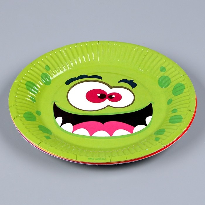 Тарелка одноразовая бумажная "Монстрики",микс, 18 см, набор 6 штук