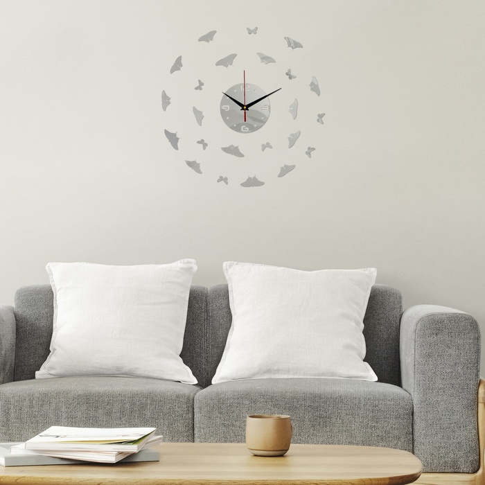 Часы настенные интерьерные, 3d "Бабочки", бесшумные, большие, d-15 см, 20.5 х 20.5 см