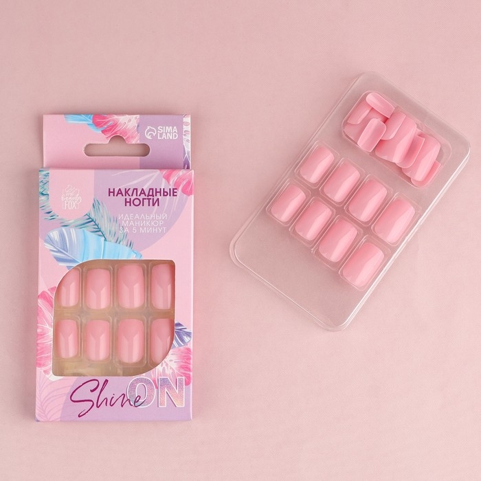 Накладные ногти &laquo;Нюд&raquo;, 24 шт, клеевые пластины, форма квадрат, цвет глянцевый нежно-розовый