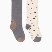 Набор колготок Крошка Я "Буквы", рост 86-92 см, молочный/серый