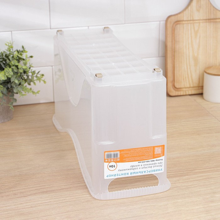 Контейнер для хранения хозяйственный на колёсиках, 10 л, 46×16×23,5 см, прозрачный Контейнер для хранения хозяйственный на колёсиках, 10 л, 46×16×23,5 см, прозрачный