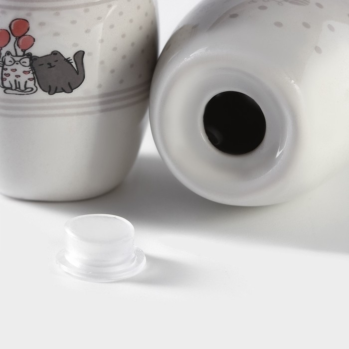 Набор для специй Доляна &laquo;Уютные коты&raquo;, 3 предмета: солонка 80 мл, перечница 80 мл, подставка