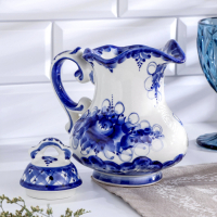 Кувшин "Утро", гжель, фарфор, 18х16 см