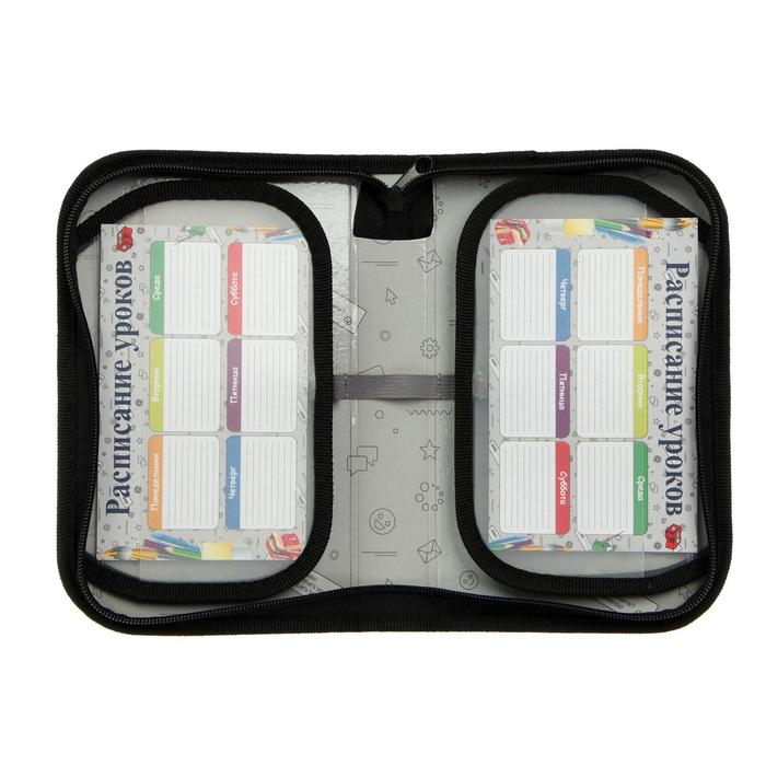 Пенал 1 секция, 130 х 210 х 40 мм, 2 откидные планки, тканевый, Calligrata TOP, Content "Космос синий"