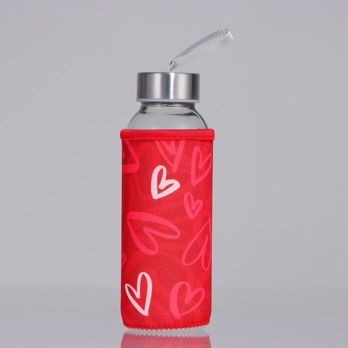 Бутылка стекло в чехле &laquo;Сердечки&raquo;, 350 мл
