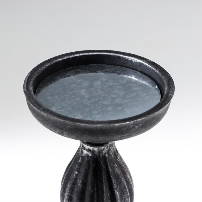 Подсвечник дерево на 1 свечу "Фердинанд" чёрный с серебристой патиной 17х10,5х10,5 см