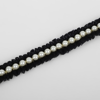 Рюш с бусинами, 20 мм, 4,5 &plusmn; 0,5 м, цвет чёрный/белый