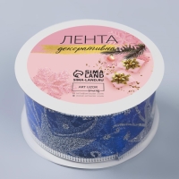 Новый год! Лента капроновая с металлической нитью &laquo;Звёзды и вьюнки&raquo;, 38 мм &times; 2,7 &plusmn; 0,5 м, цвет синий/серебряный