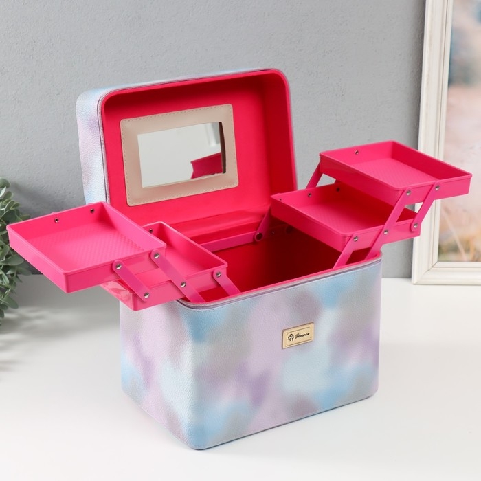 Шкатулка кожзам с зеркалом "Этажи. Сиреневый туман" 27х18х24 см