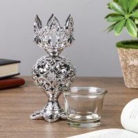 Подсвечник пластик, стекло на 1 свечу "Ажурный шар" бокал на ножке серебро 15х6х6 см Подсвечник пластик, стекло на 1 свечу "Ажурный шар" бокал на ножке серебро 15х6х6 см