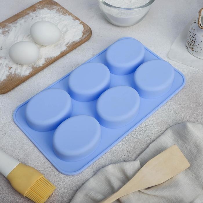 Форма для выпечки Доляна &laquo;Фигуры. Овал&raquo;, силикон, 28&times;16&times;2 см, 6 ячеек, цвет МИКС