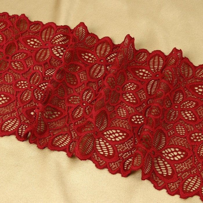 Кружевная эластичная ткань, 180 мм × 2,7 ± 0,5 м, цвет бордовый Кружевная эластичная ткань, 180 мм × 2,7 ± 0,5 м, цвет бордовый