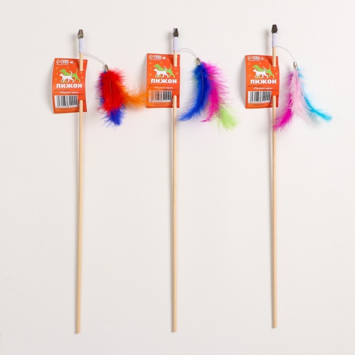 Дразнилка - удочка "Радужные перья" на деревянной палочке, микс цветов
