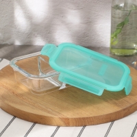 Контейнер из жаропрочного стекла, с крышкой, 600 мл, цвет бирюзовый
