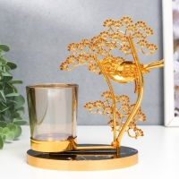 Подсвечник металл, стекло на 1 свечу "Птица на деревце" d-5 см, золото 8х15х17,5 см