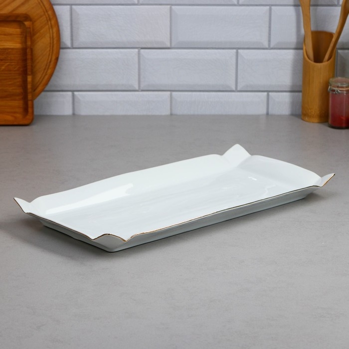Селедочница Kabab Platter, большая, 45,5&times;23&times;3,5 см, золотая обводка, фарфор, Иран