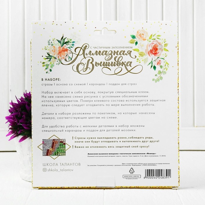 Алмазная мозаика с частичным заполнением на картонной основе &laquo;Лошадь&raquo;, 20 х 20 см