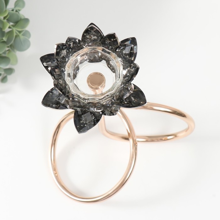 Подсвечник металл, акрил на 1 свечу "Чёрный лотос. Завиток" d=4 см золото 19х29 см