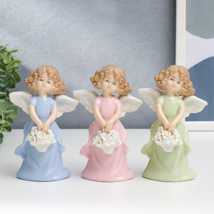 Сувенир Сувенир "Ангелочек-девочка с корзинкой белых роз" 14х5х8 см, МИКС