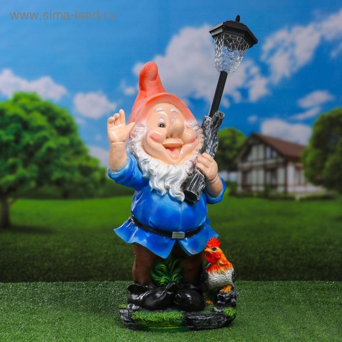 Садовый фонарь Садовый фонарь "Гном с фонарем и петухом" 31х23х56см