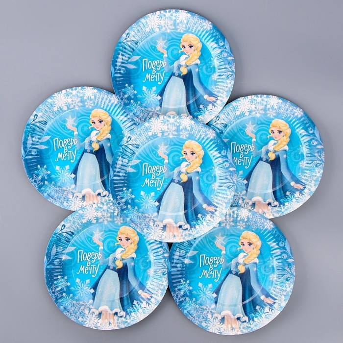Набор бумажной посуды одноразовый декор &laquo;Холодная принцесса&raquo;, 6 тарелок, 6 стаканов, 1 гирлянда, декор