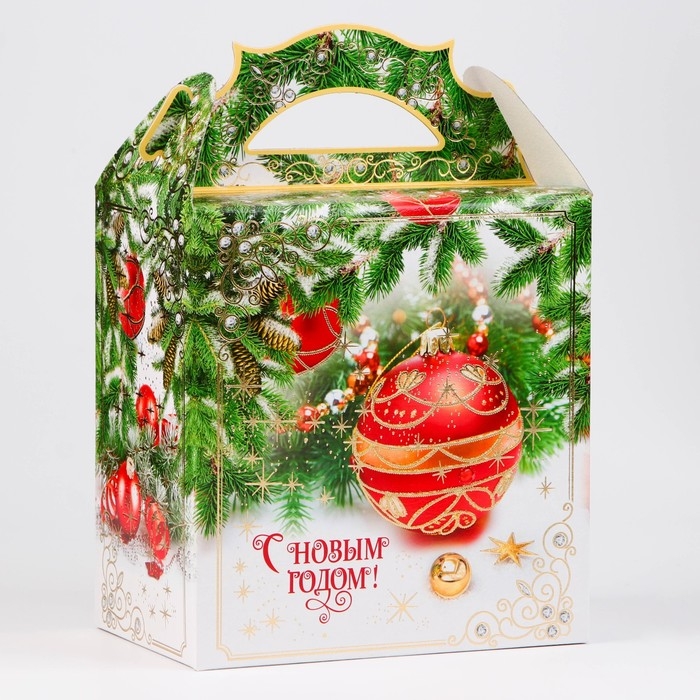 Новый год. Коробка подарочная новогодняя Ларец "Елочные игрушки" 18,2 х 11,5 х 26 см.