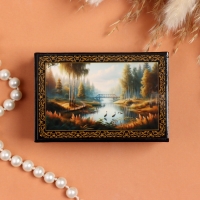 Шкатулка &laquo;Журавли на пруду&raquo;, черная, 6&times;9 см, лаковая миниатюра