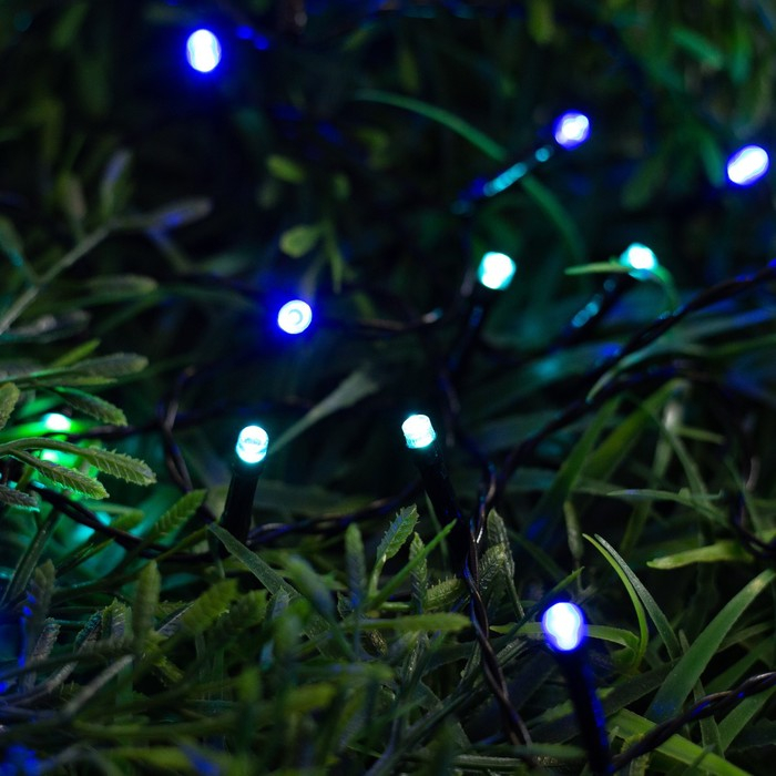 Гирлянда &laquo;Нить&raquo; 5 м, IP44, тёмная нить, 50 LED, свечение синее/аквамарин, 2 режима, солнечная батарея