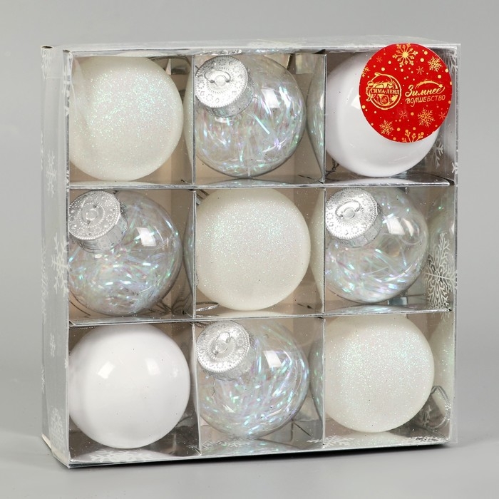 Набор шаров пластик d-6 см, 9 шт Набор шаров пластик d-6 см, 9 шт "Мелодия" диско ассорти, белый