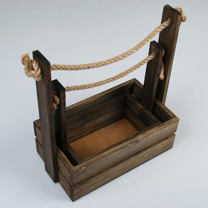 Набор кашпо деревянных 2 в 1 (25.5&times;15&times;30; 20&times;12&times;23 см) "Аром", ручка канат, палисандр