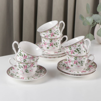 Сервиз фарфоровый чайный Доляна &laquo;Бланко&raquo;, 12 предметов: 6 чашек 220 мл, 6 блюдец d=14 см