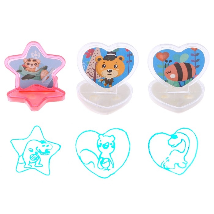 Печать цветная &laquo;Зверята&raquo; , набор 3 шт., ролик-печать с 2 насадками, штемпельная подушка