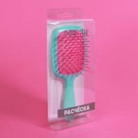 Расчёска массажная, широкая, вентилируемая, 8,5 &times; 20,5 см, PVC коробка, цвет бирюзовый/розовый