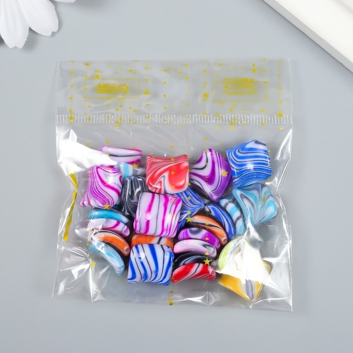 Бусины для творчества пластик "Квадрат красочные разводы" набор 20 гр 0,5х2,1х1,9 см