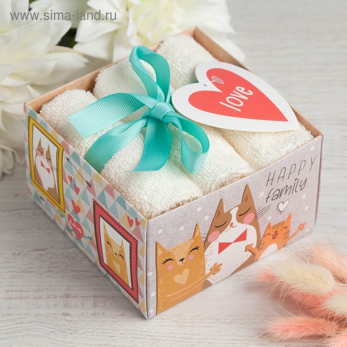 Набор махровых полотенец Набор махровых полотенец "Happy family" 30х30 см - 3 шт, хлопок 340гр/м2