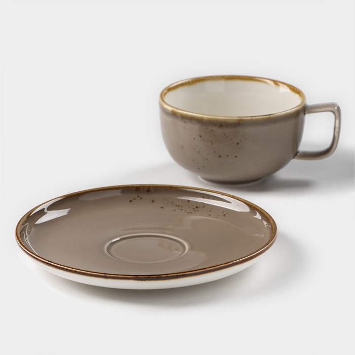 Чайная пара фарфоровая Magistro &laquo;Церера&raquo;, 2 предмета: чашка 250 мл, блюдце d=16,3 см, цвет коричневый