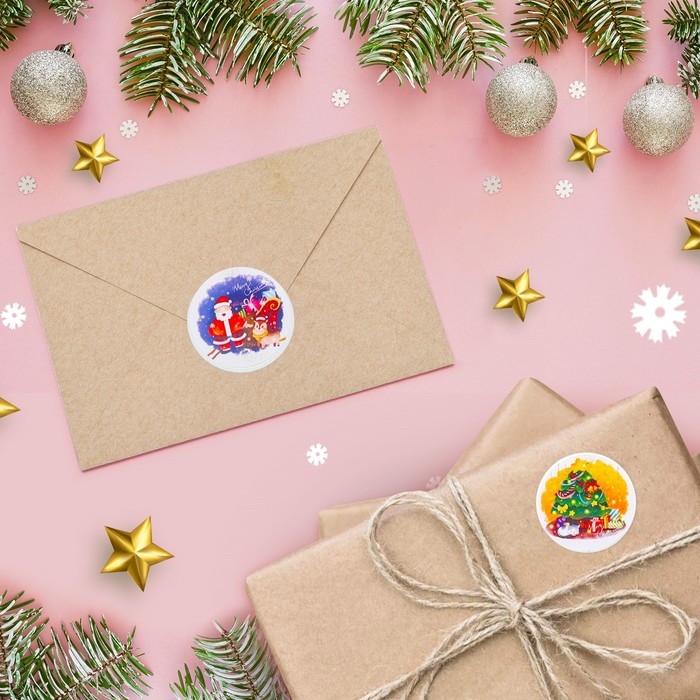 Новый год. Наклейки в рулоне "Ночь перед Рождеством", 500 шт, 3,8 х 3,8 см