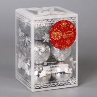 Набор шаров пластик d-4 см, 12 шт "Анданте" серебро