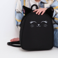 Рюкзак школьный текстильный с ушками на заколках &laquo;Котик&raquo;, 27х23 см, чёрный цвет