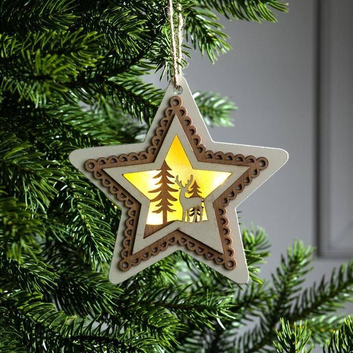 Ёлочная игрушка &laquo;Звезда с оленем&raquo;, от батареек, свечение тёплое белое